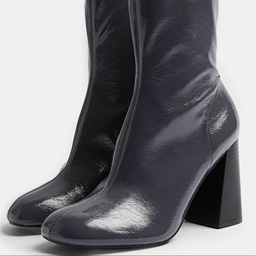 New Topshop Grey Patent Leather Ankle Boots - Picture 3 of 13